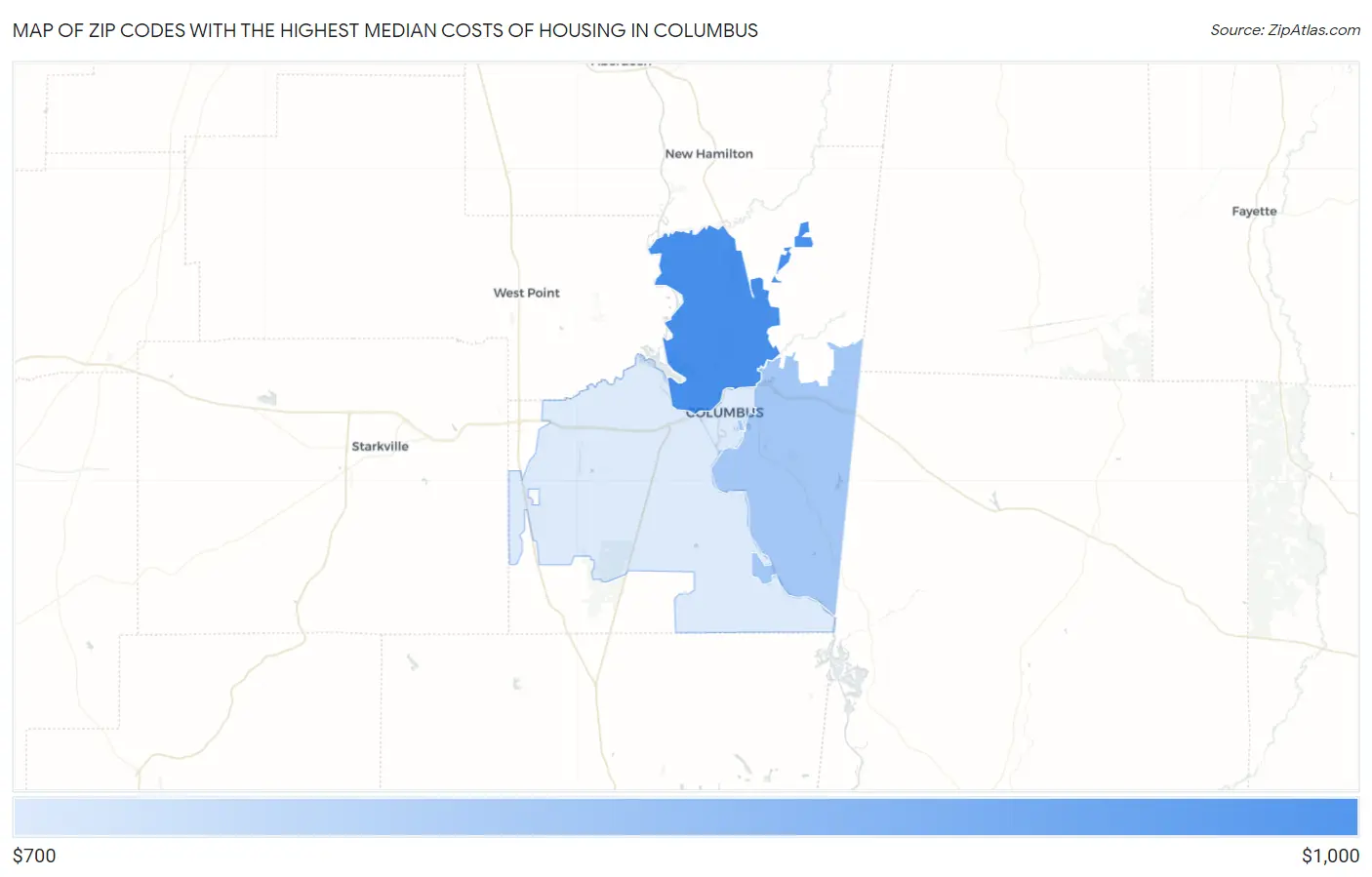 Zip Codes with the Highest Median Costs of Housing in Columbus Map