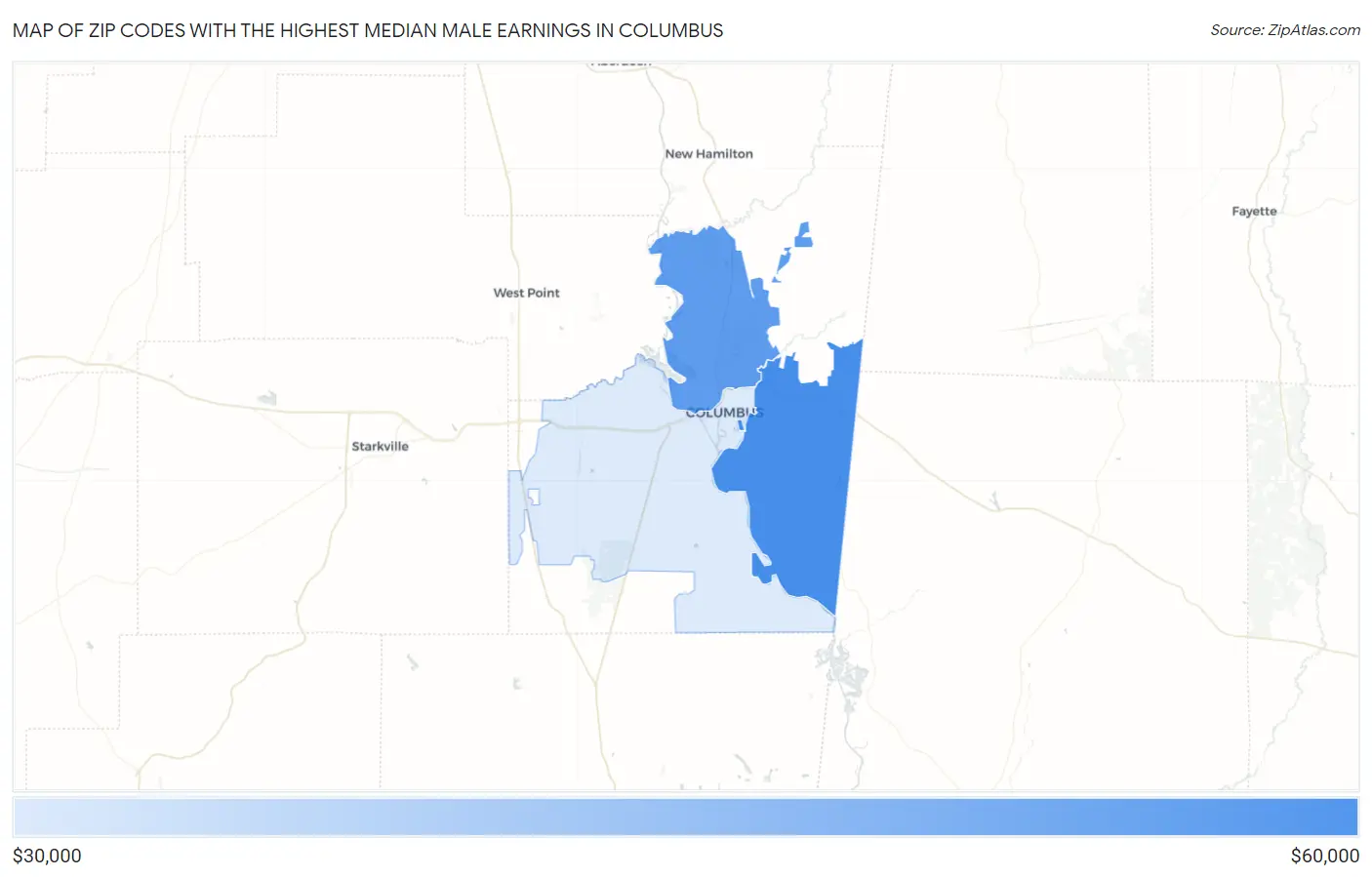 Zip Codes with the Highest Median Male Earnings in Columbus Map