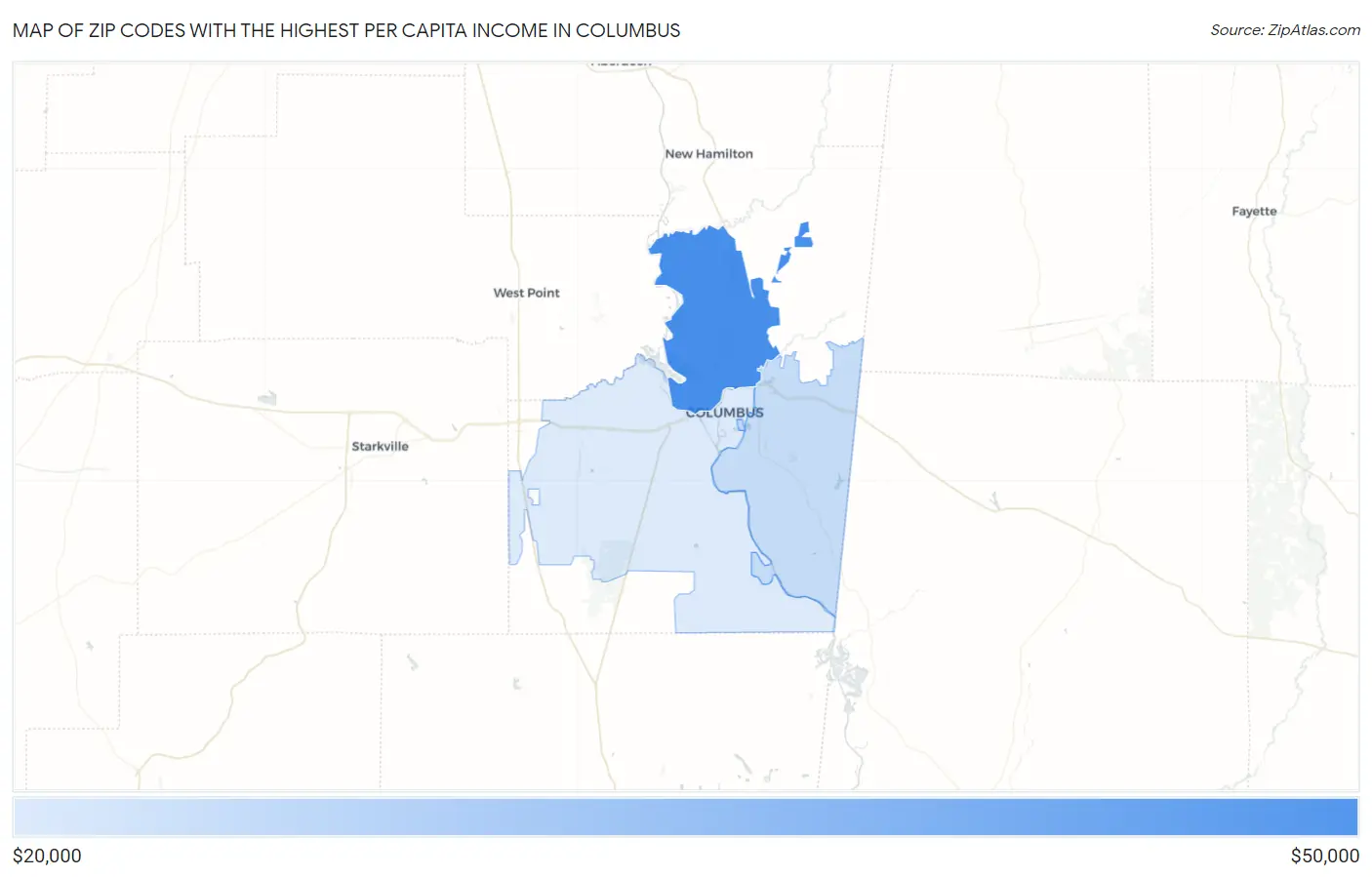 Zip Codes with the Highest Per Capita Income in Columbus Map