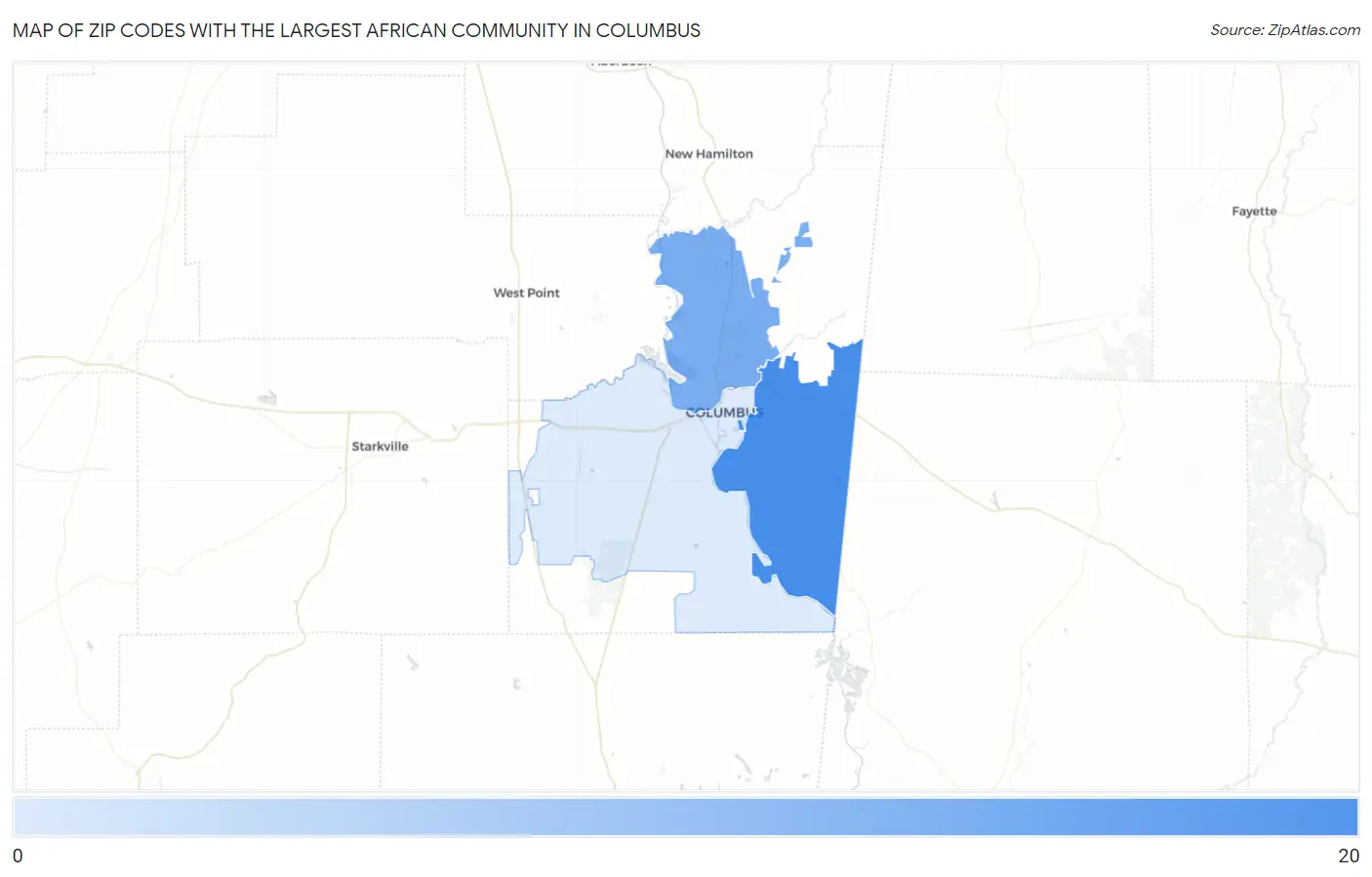 Zip Codes with the Largest African Community in Columbus Map