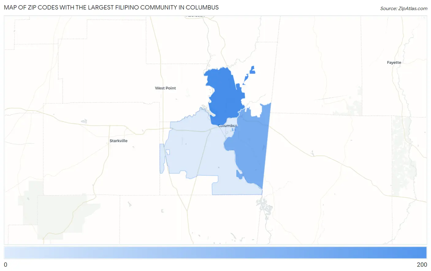 Zip Codes with the Largest Filipino Community in Columbus Map