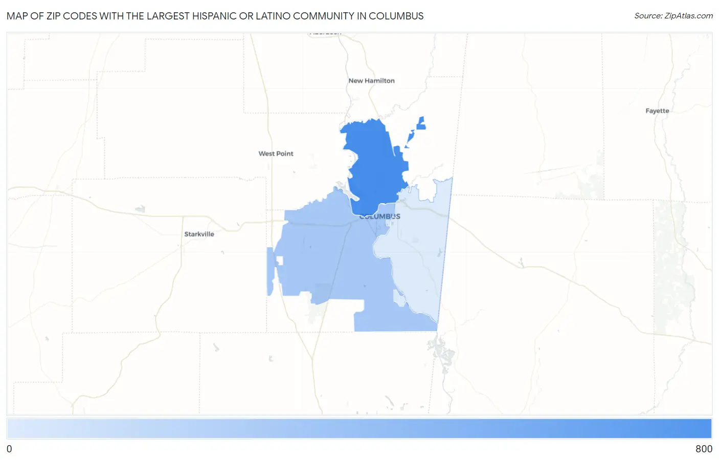 Zip Codes with the Largest Hispanic or Latino Community in Columbus Map
