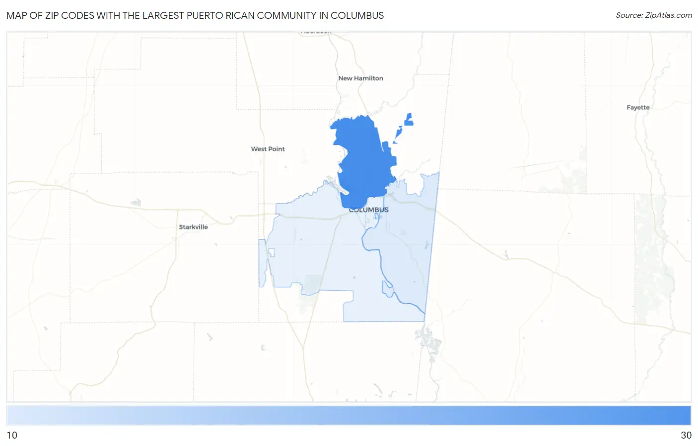 Zip Codes with the Largest Puerto Rican Community in Columbus Map