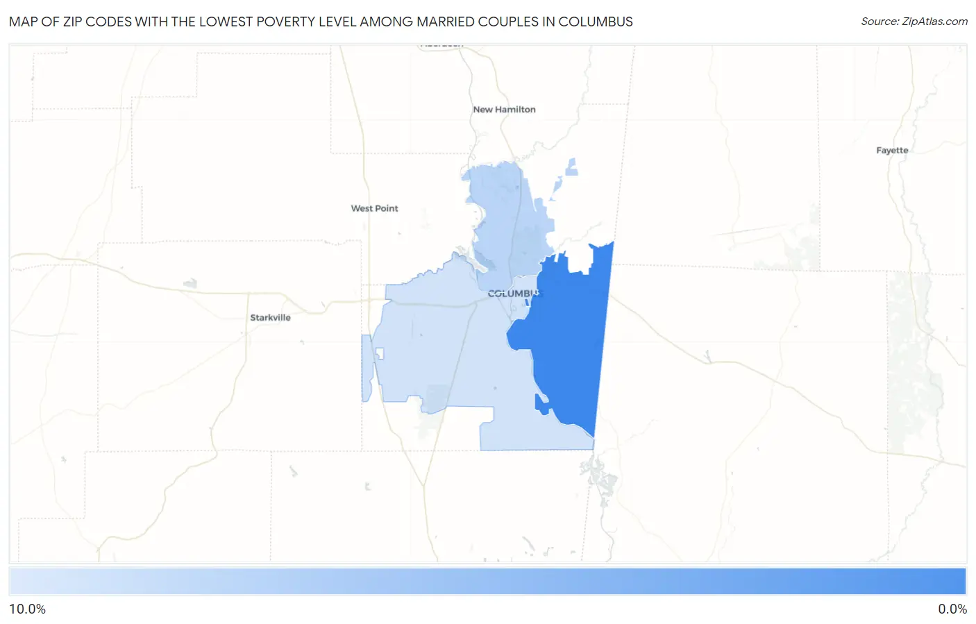 Zip Codes with the Lowest Poverty Level Among Married Couples in Columbus Map