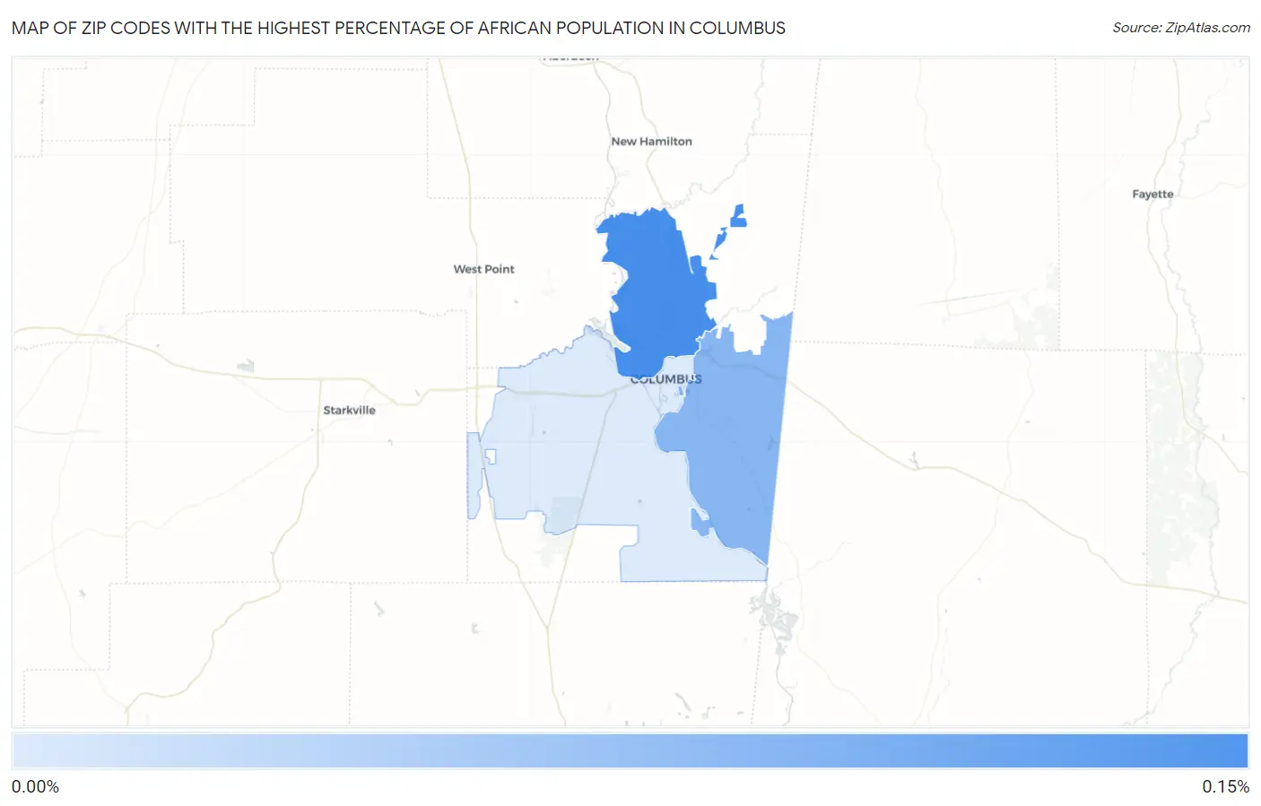Zip Codes with the Highest Percentage of African Population in Columbus Map