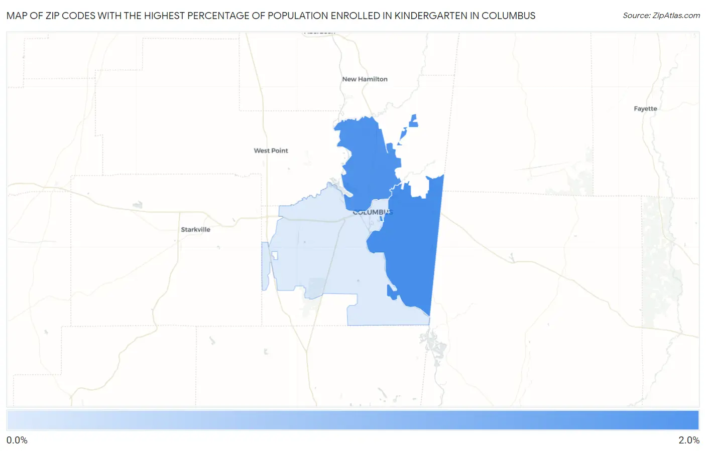 Zip Codes with the Highest Percentage of Population Enrolled in Kindergarten in Columbus Map