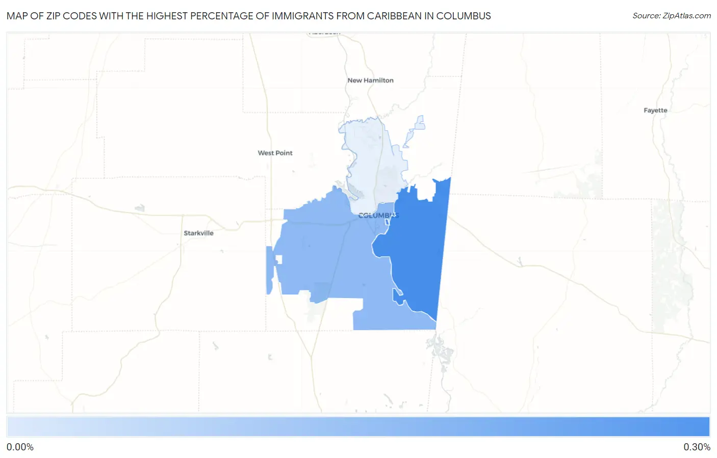 Zip Codes with the Highest Percentage of Immigrants from Caribbean in Columbus Map