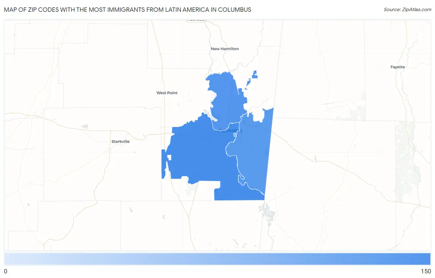 Zip Codes with the Most Immigrants from Latin America in Columbus Map