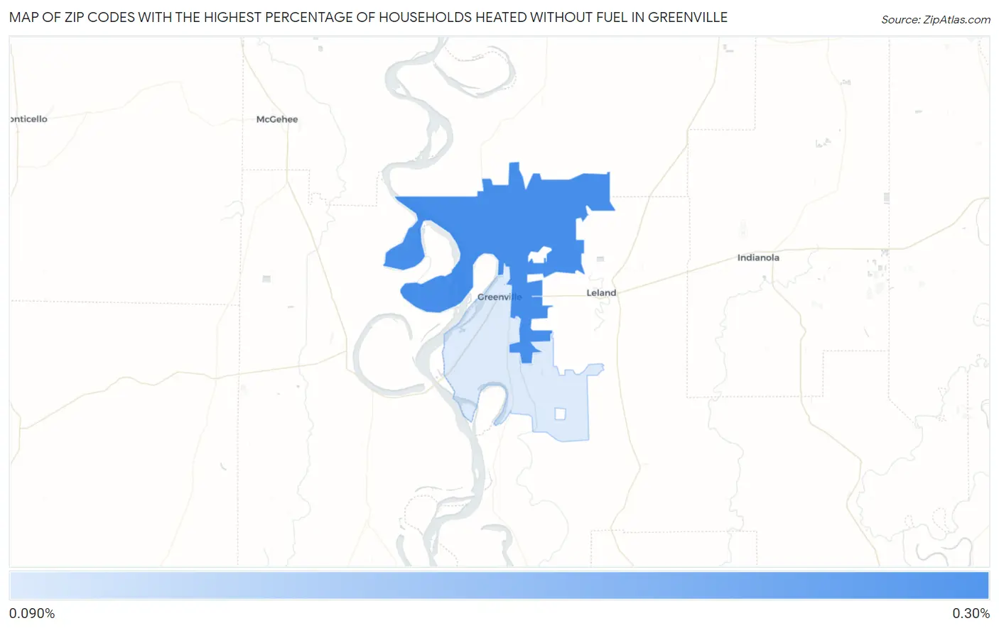 Zip Codes with the Highest Percentage of Households Heated without Fuel in Greenville Map