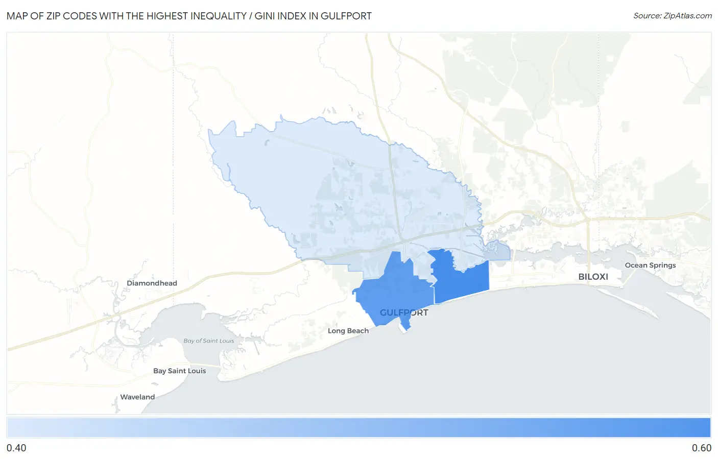 Zip Codes with the Highest Inequality / Gini Index in Gulfport Map