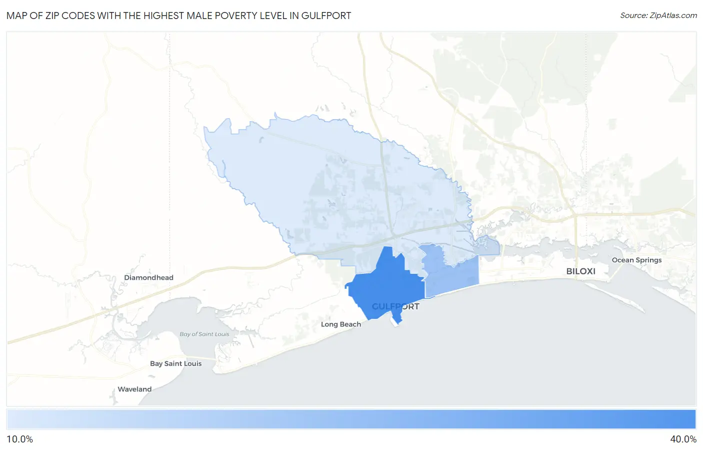 Zip Codes with the Highest Male Poverty Level in Gulfport Map