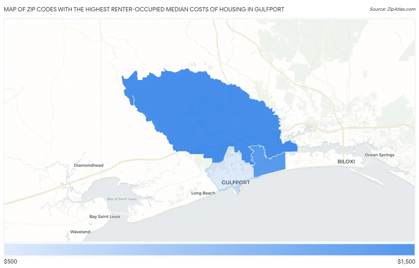 Zip Codes with the Highest Renter-Occupied Median Costs of Housing in Gulfport Map