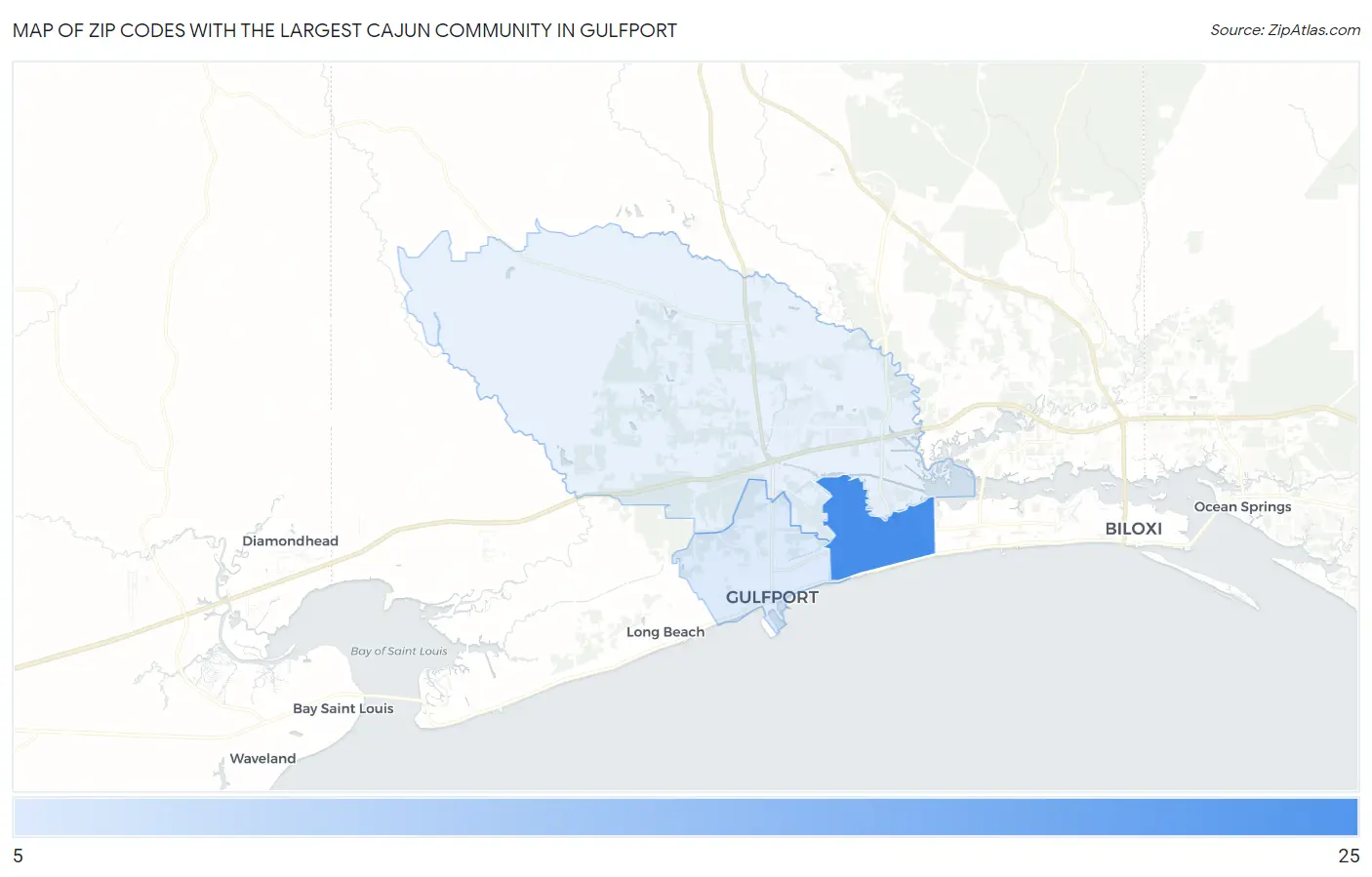 Zip Codes with the Largest Cajun Community in Gulfport Map