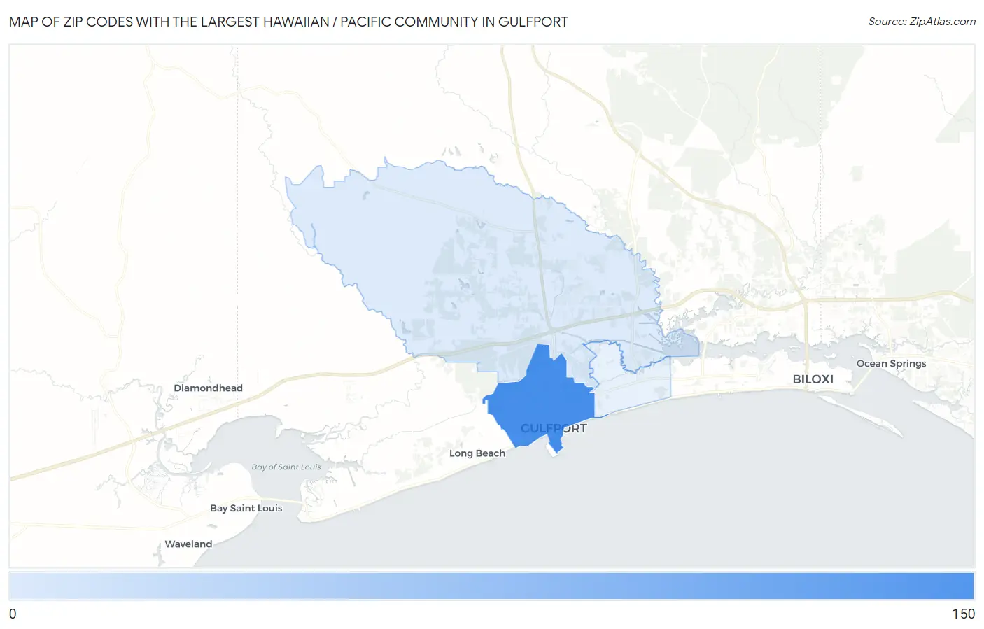 Zip Codes with the Largest Hawaiian / Pacific Community in Gulfport Map