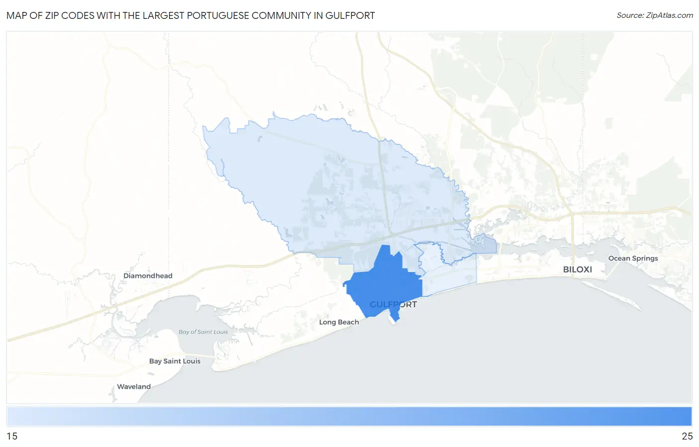 Zip Codes with the Largest Portuguese Community in Gulfport Map