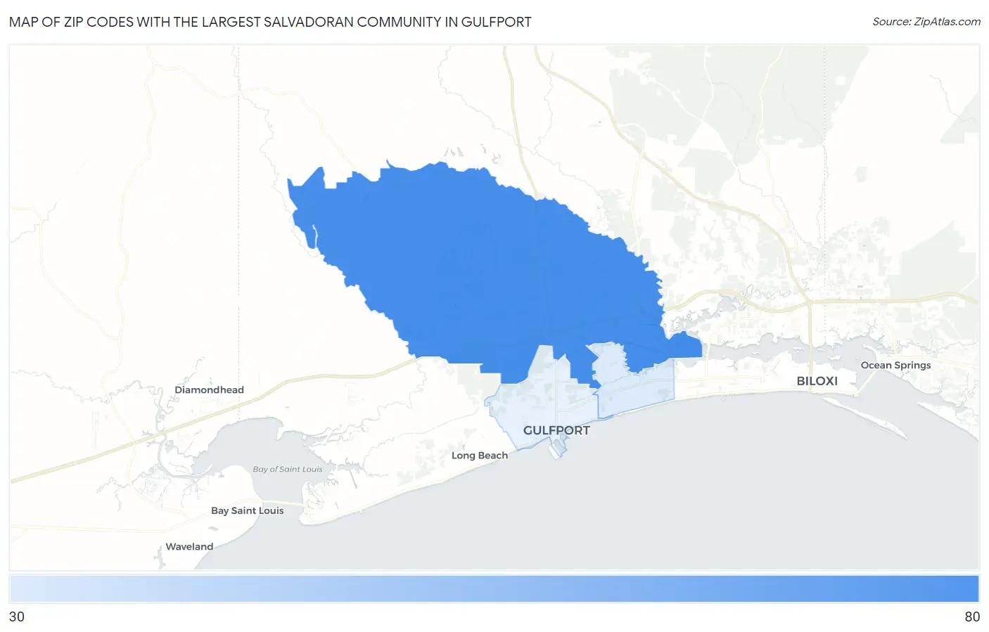 Zip Codes with the Largest Salvadoran Community in Gulfport Map