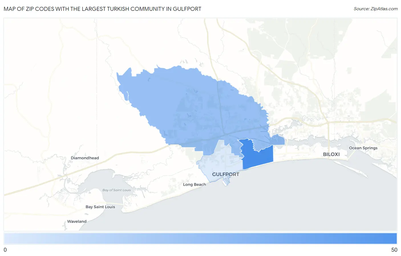Zip Codes with the Largest Turkish Community in Gulfport Map