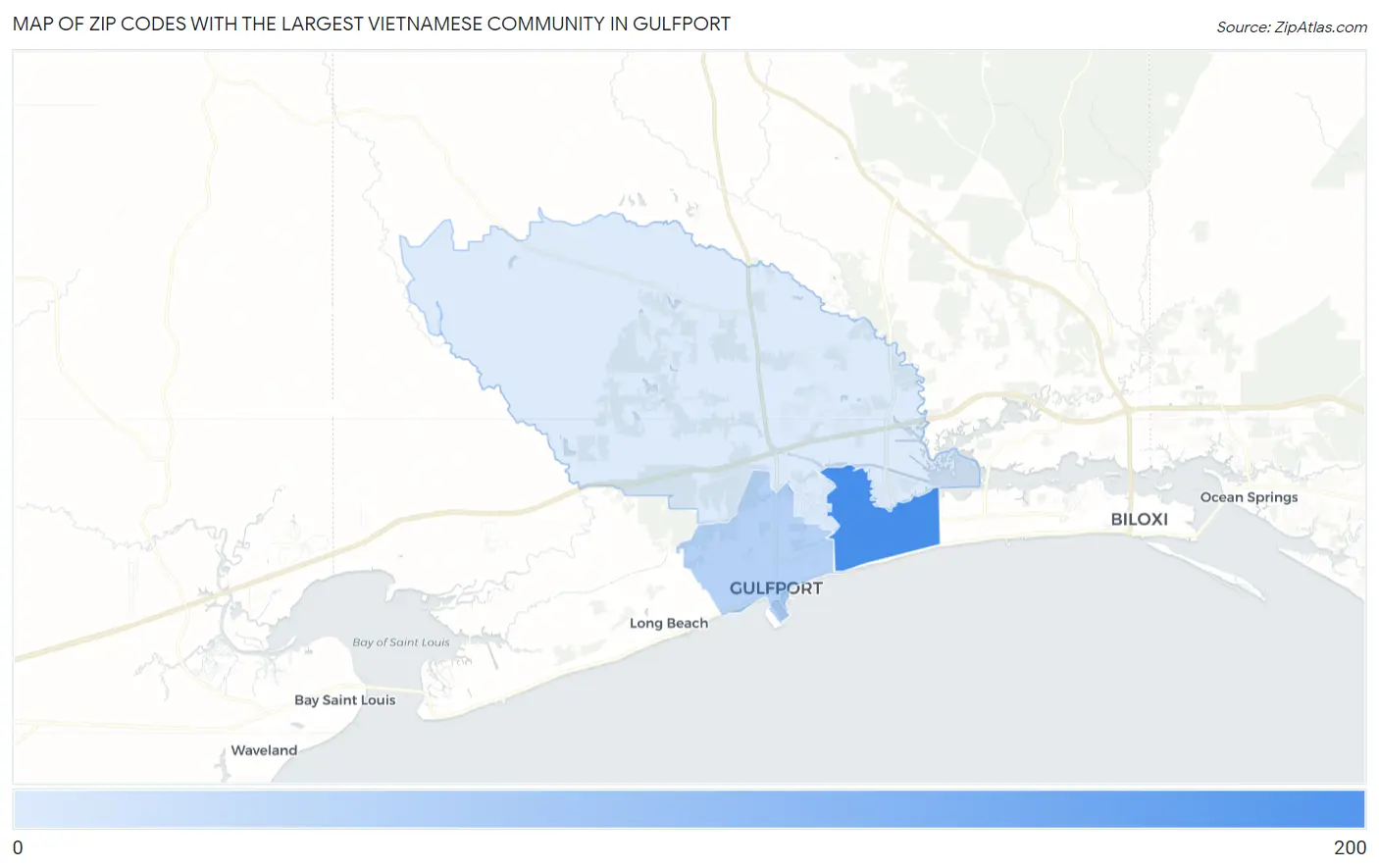 Zip Codes with the Largest Vietnamese Community in Gulfport Map