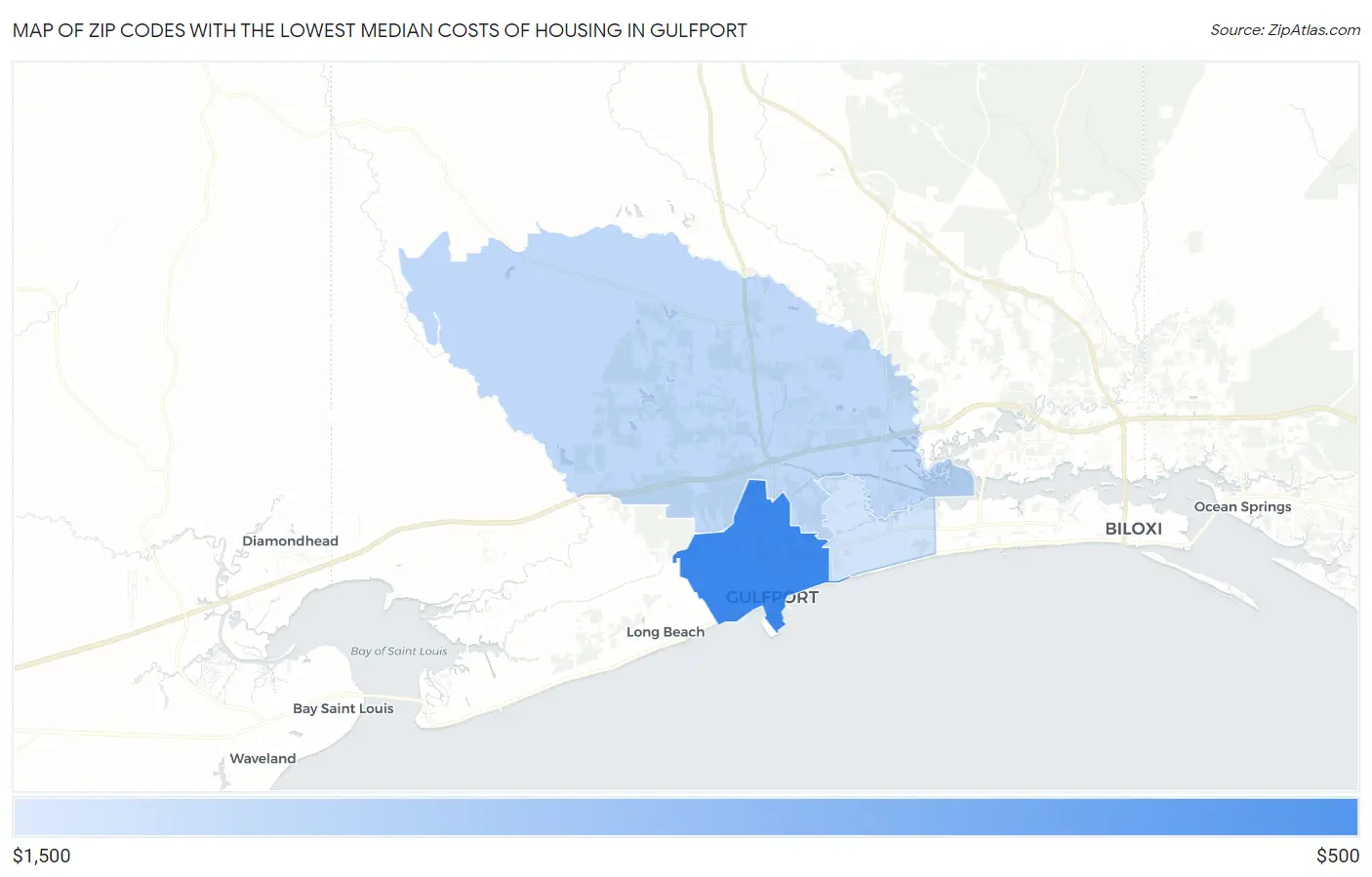 Zip Codes with the Lowest Median Costs of Housing in Gulfport Map