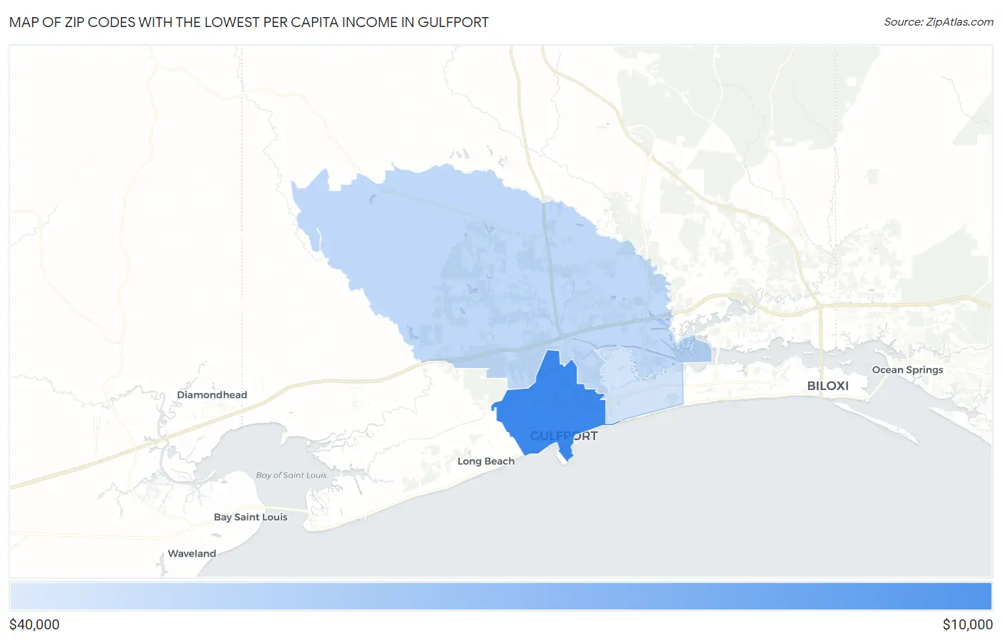 Zip Codes with the Lowest Per Capita Income in Gulfport Map