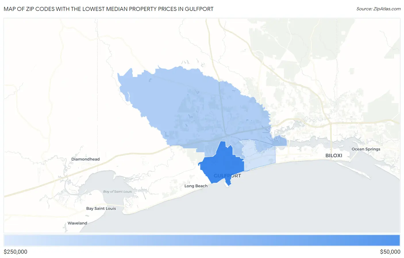 Zip Codes with the Lowest Median Property Prices in Gulfport Map