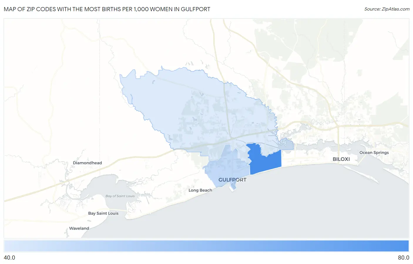 Zip Codes with the Most Births per 1,000 Women in Gulfport Map