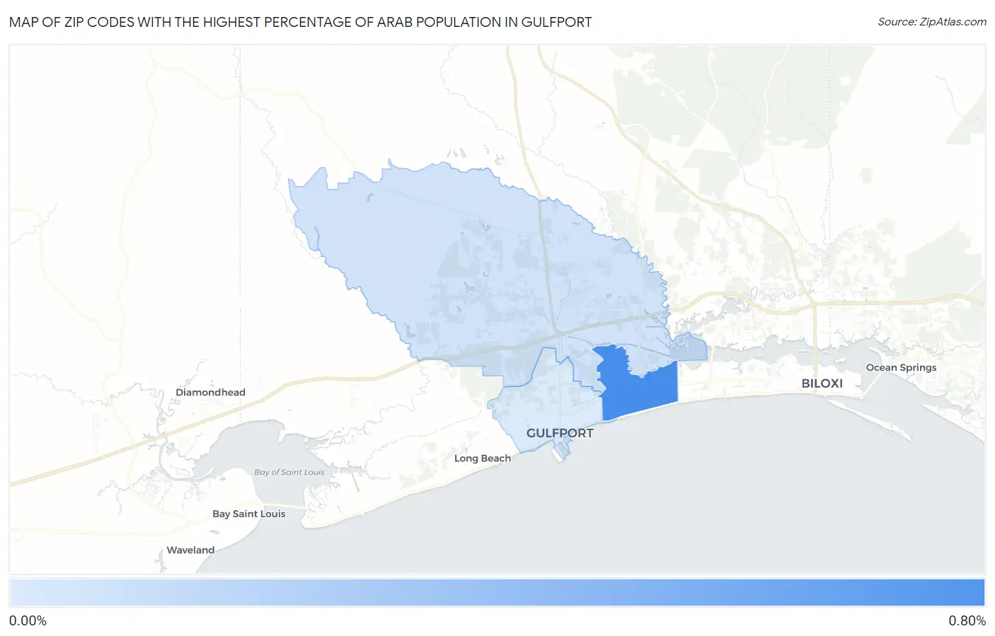 Zip Codes with the Highest Percentage of Arab Population in Gulfport Map