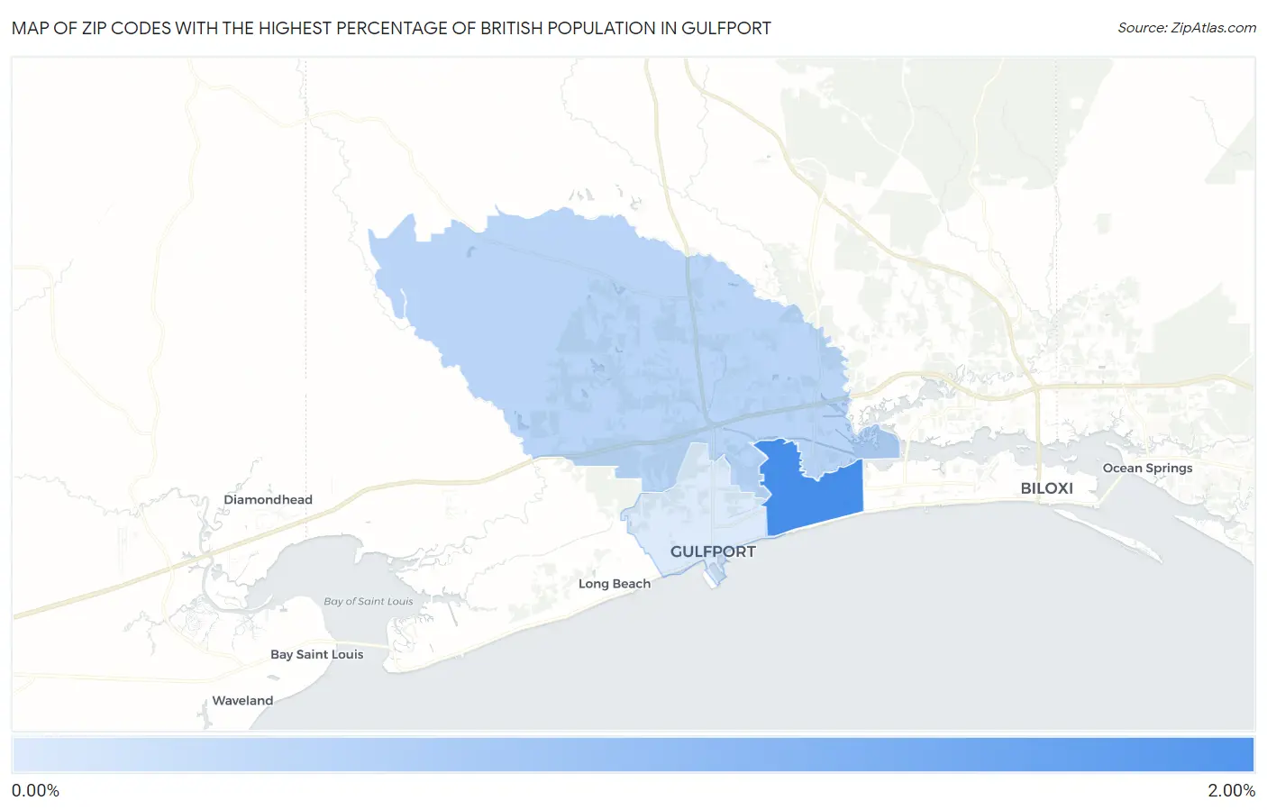 Zip Codes with the Highest Percentage of British Population in Gulfport Map