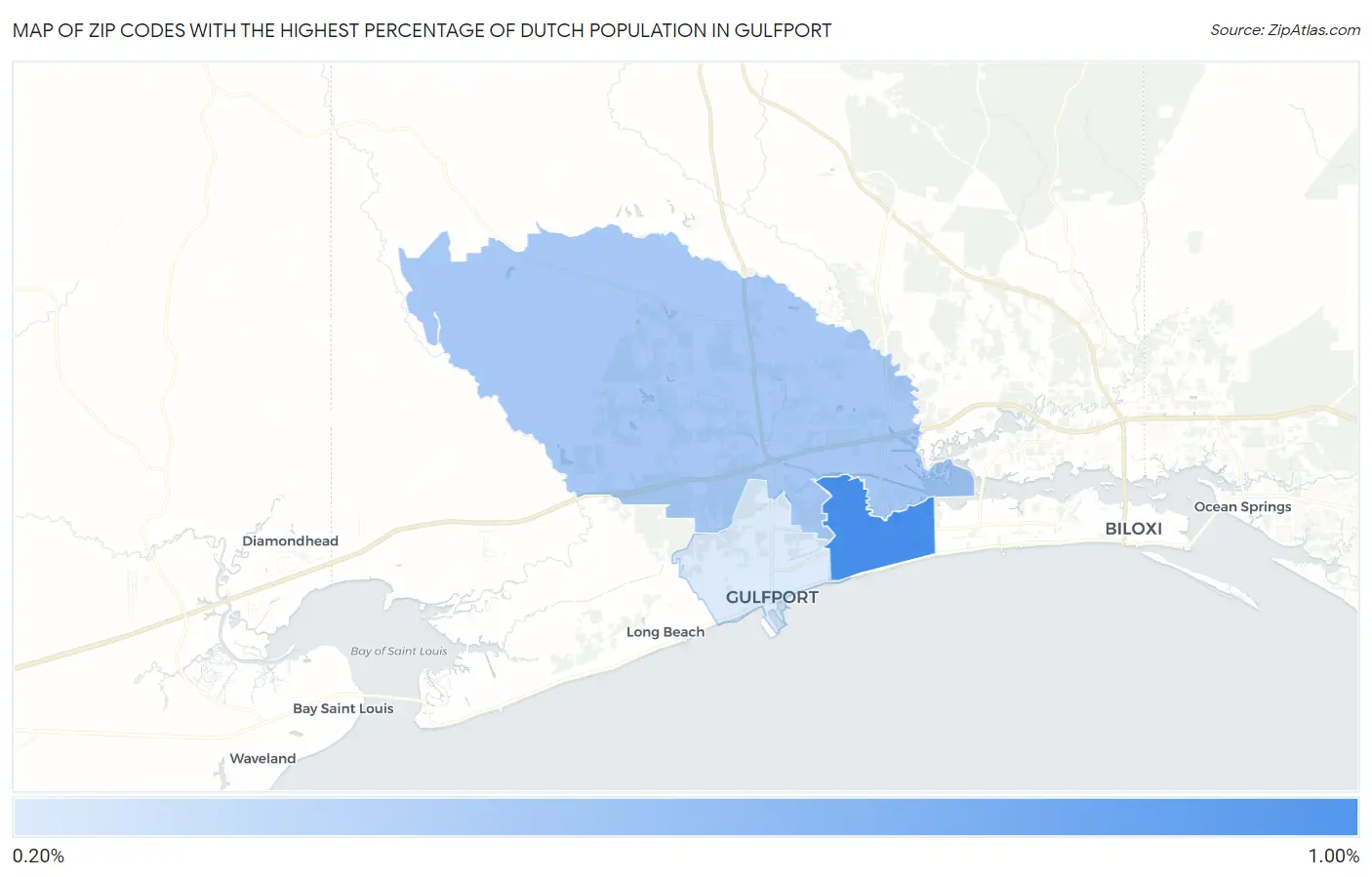 Zip Codes with the Highest Percentage of Dutch Population in Gulfport Map