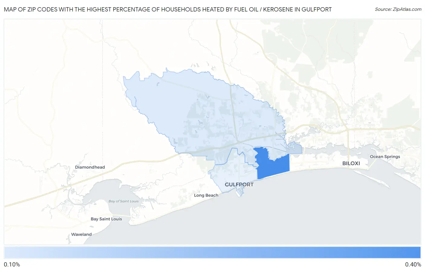 Zip Codes with the Highest Percentage of Households Heated by Fuel Oil / Kerosene in Gulfport Map