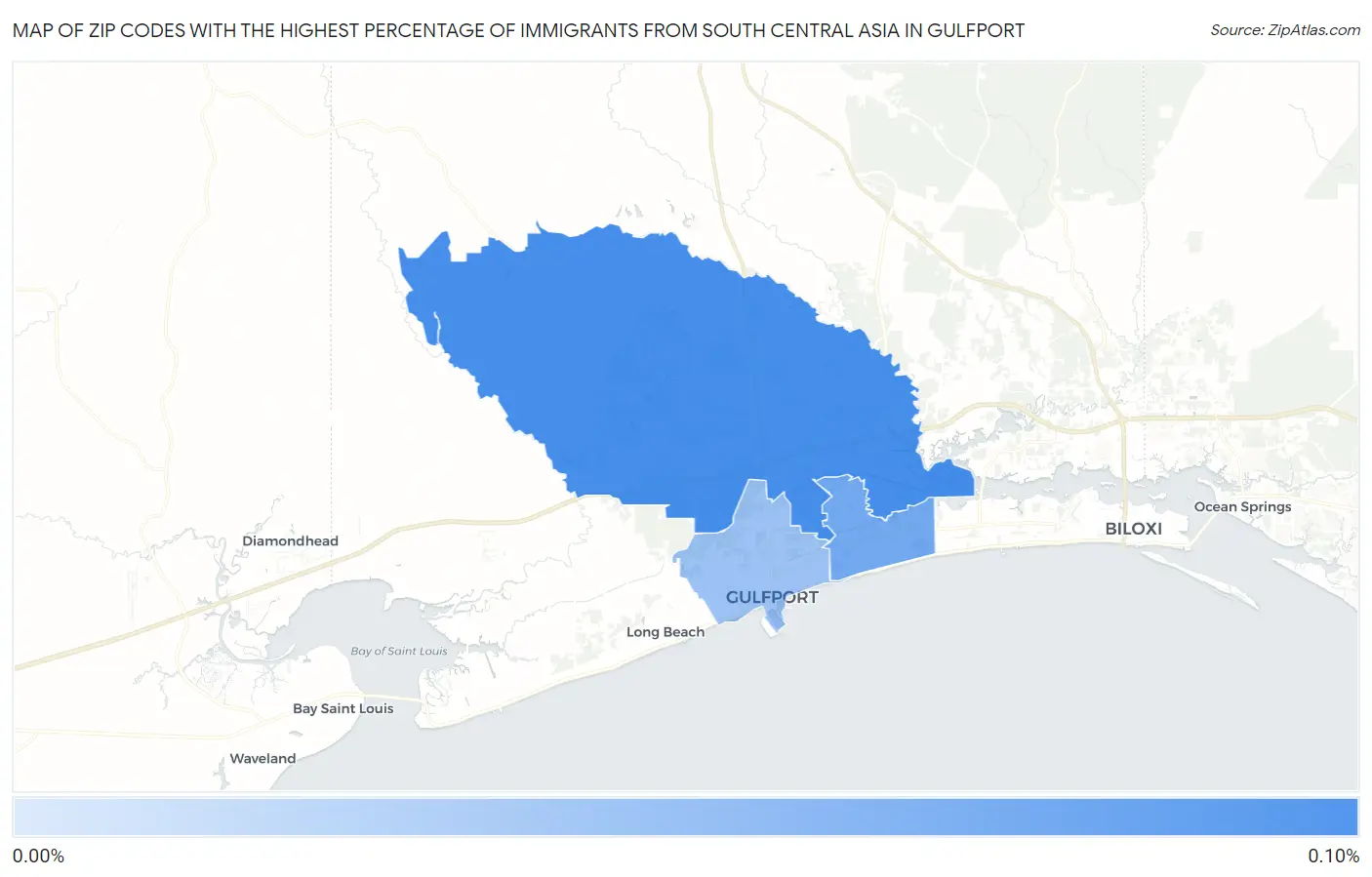 Zip Codes with the Highest Percentage of Immigrants from South Central Asia in Gulfport Map