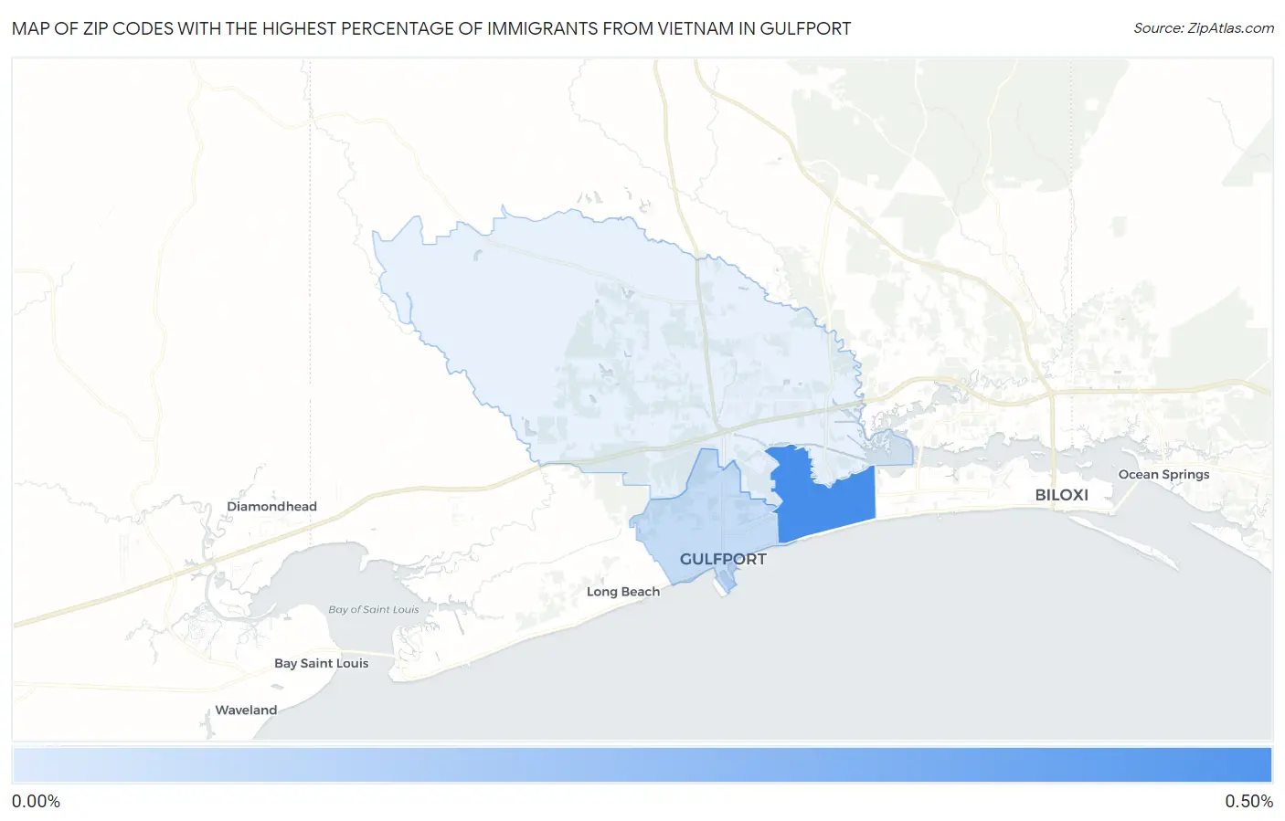 Zip Codes with the Highest Percentage of Immigrants from Vietnam in Gulfport Map