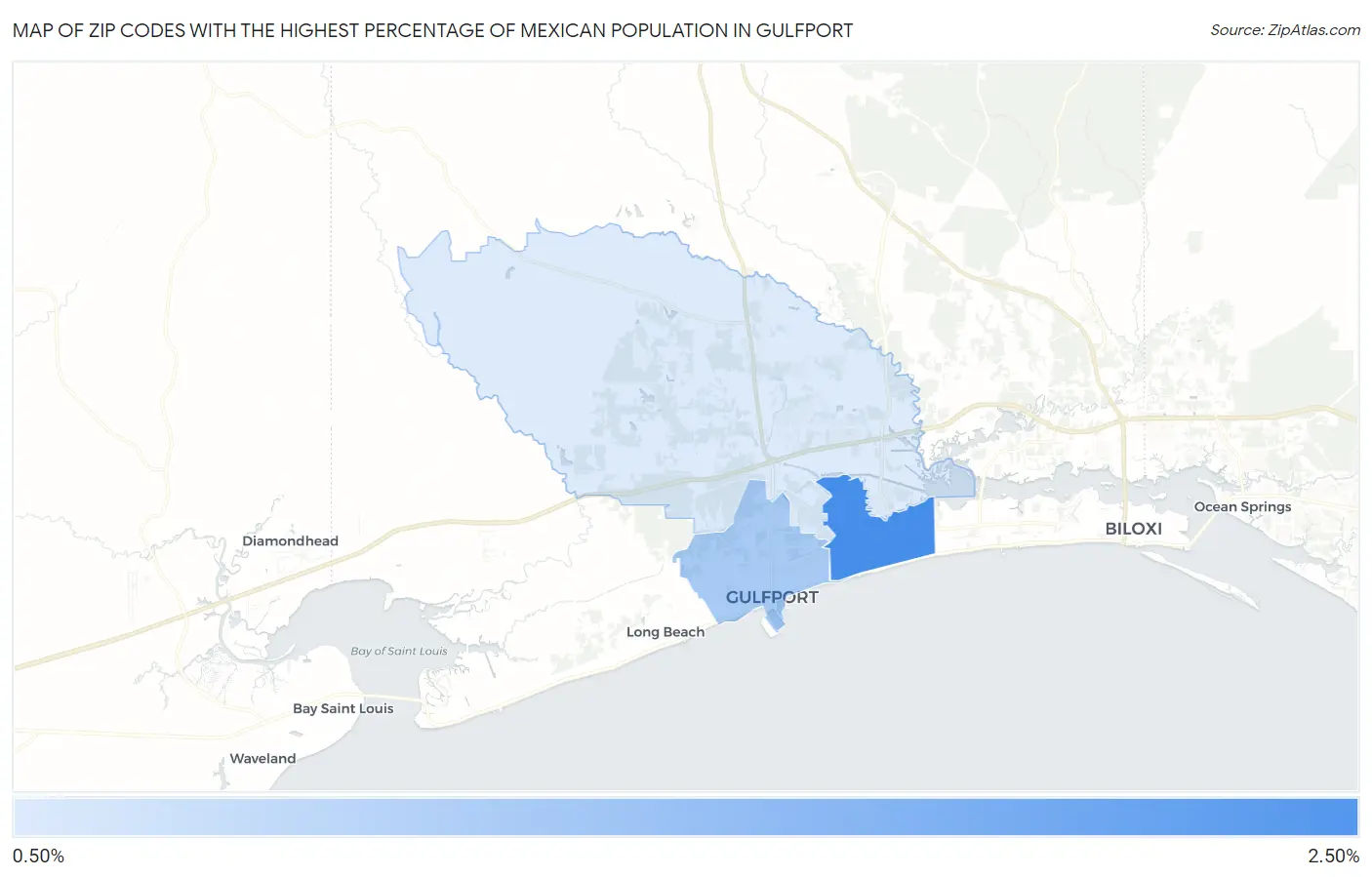 Zip Codes with the Highest Percentage of Mexican Population in Gulfport Map