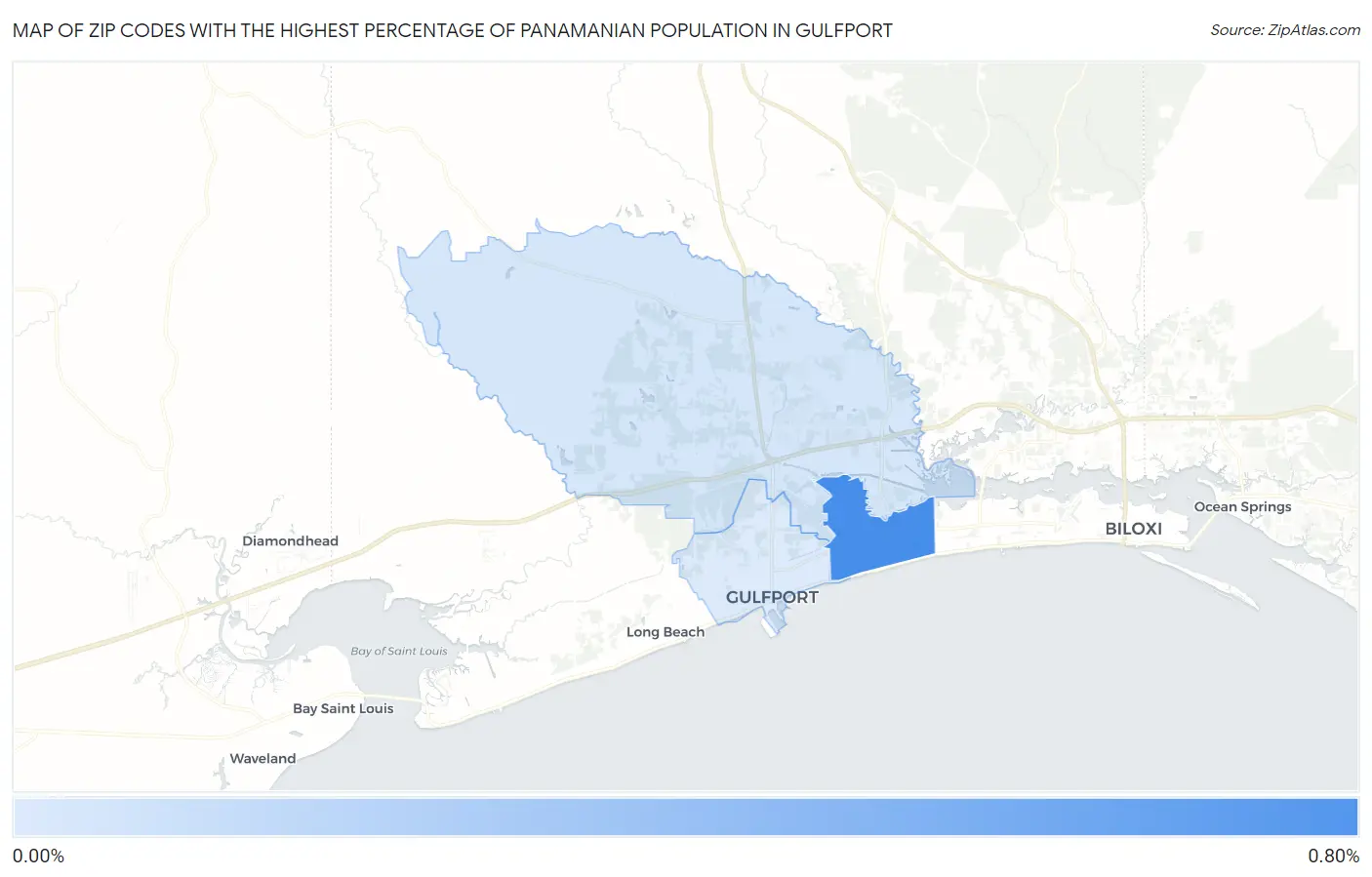 Zip Codes with the Highest Percentage of Panamanian Population in Gulfport Map