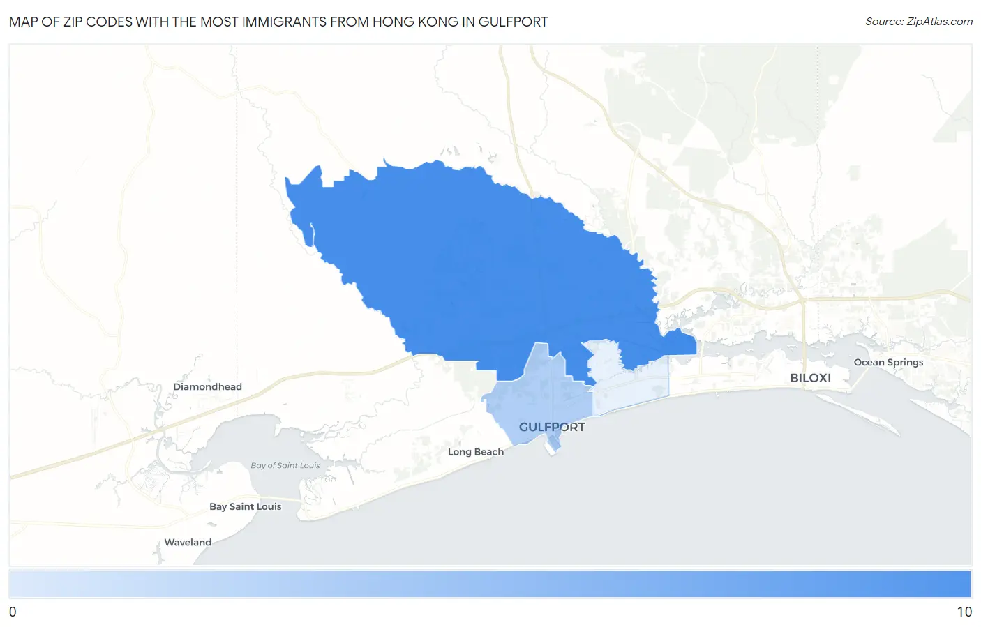 Zip Codes with the Most Immigrants from Hong Kong in Gulfport Map