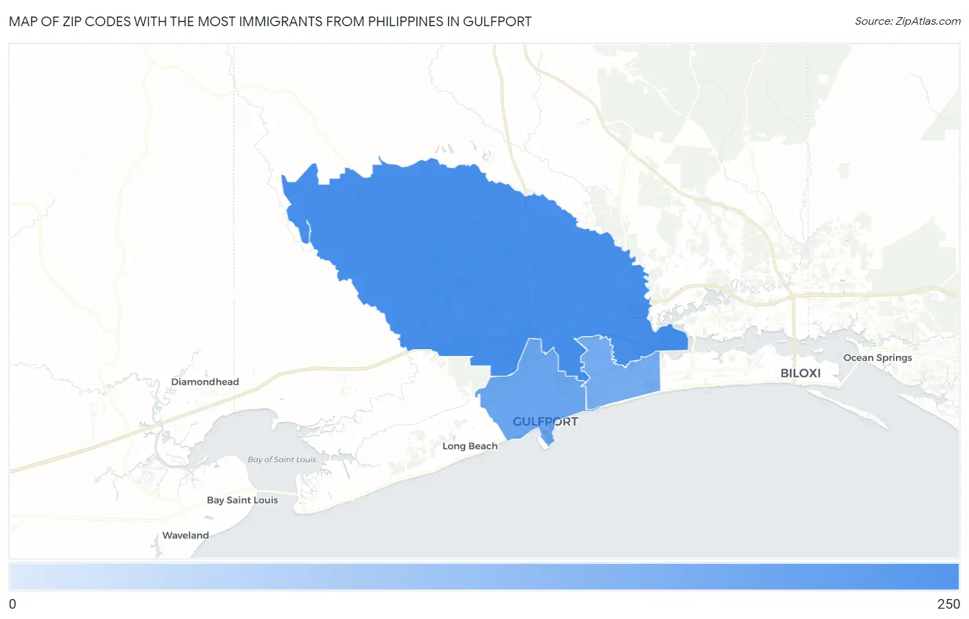 Zip Codes with the Most Immigrants from Philippines in Gulfport Map