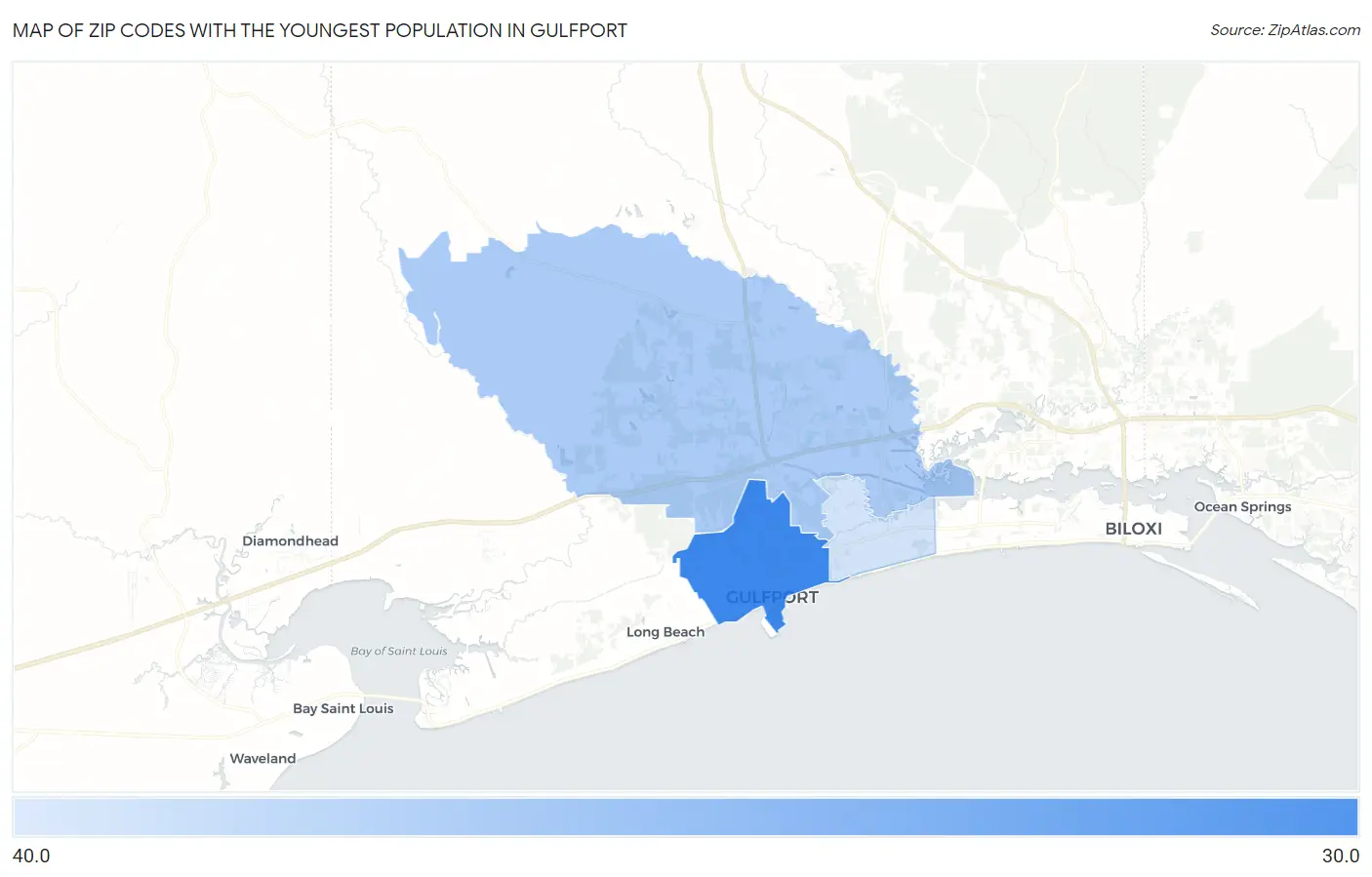 Zip Codes with the Youngest Population in Gulfport Map
