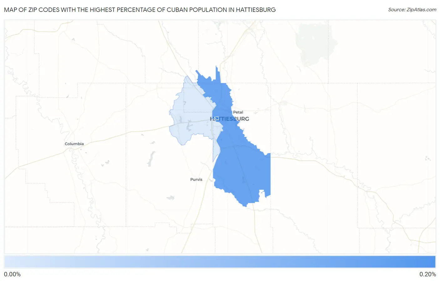 Zip Codes with the Highest Percentage of Cuban Population in Hattiesburg Map