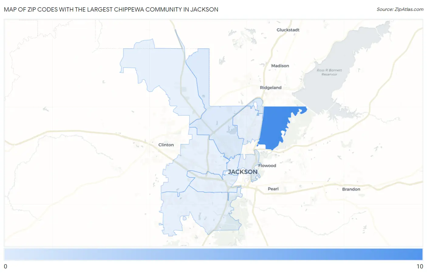 Zip Codes with the Largest Chippewa Community in Jackson Map