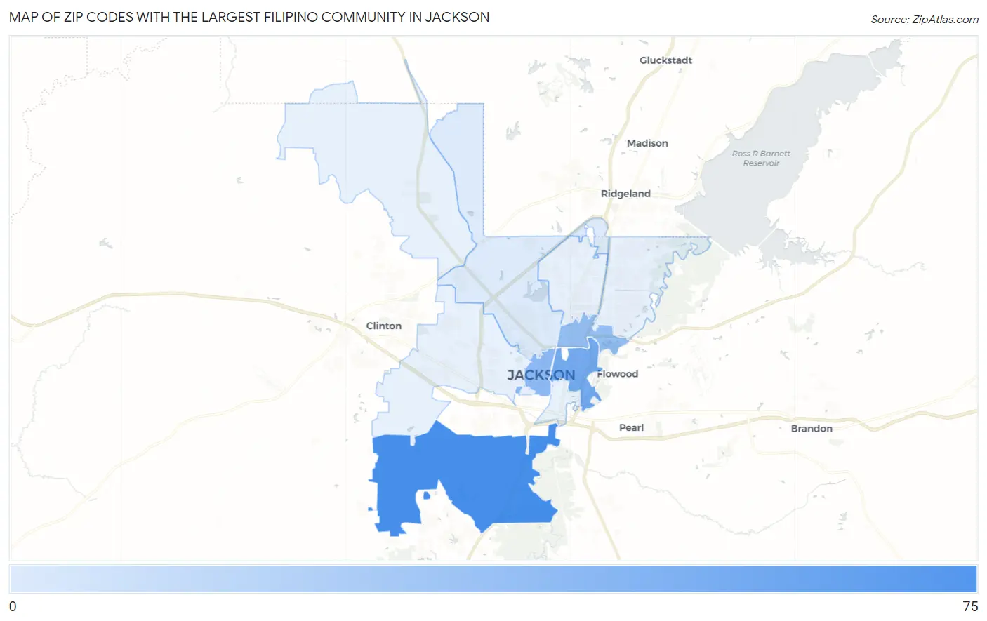 Zip Codes with the Largest Filipino Community in Jackson Map