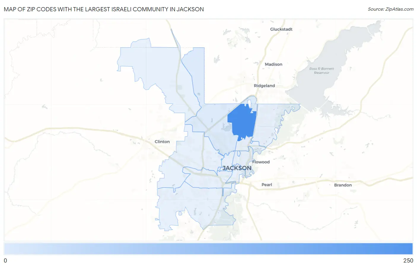 Zip Codes with the Largest Israeli Community in Jackson Map