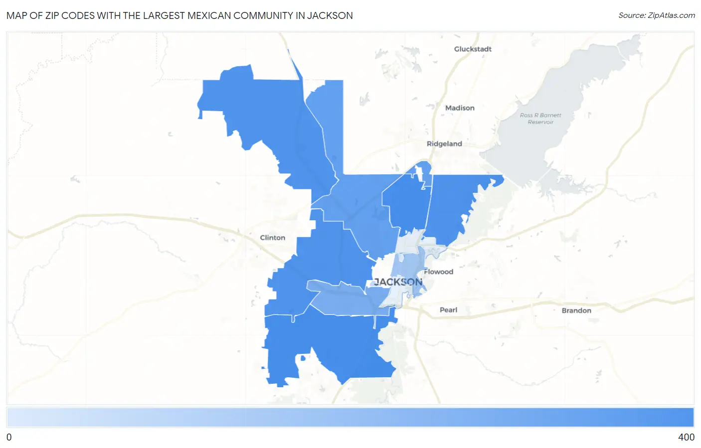 Zip Codes with the Largest Mexican Community in Jackson Map