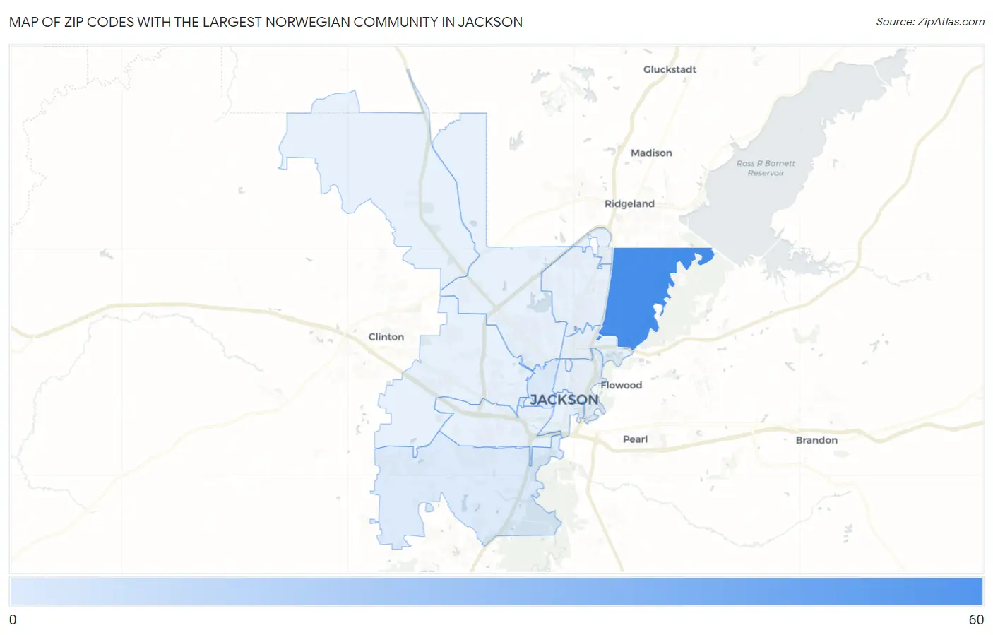 Zip Codes with the Largest Norwegian Community in Jackson Map