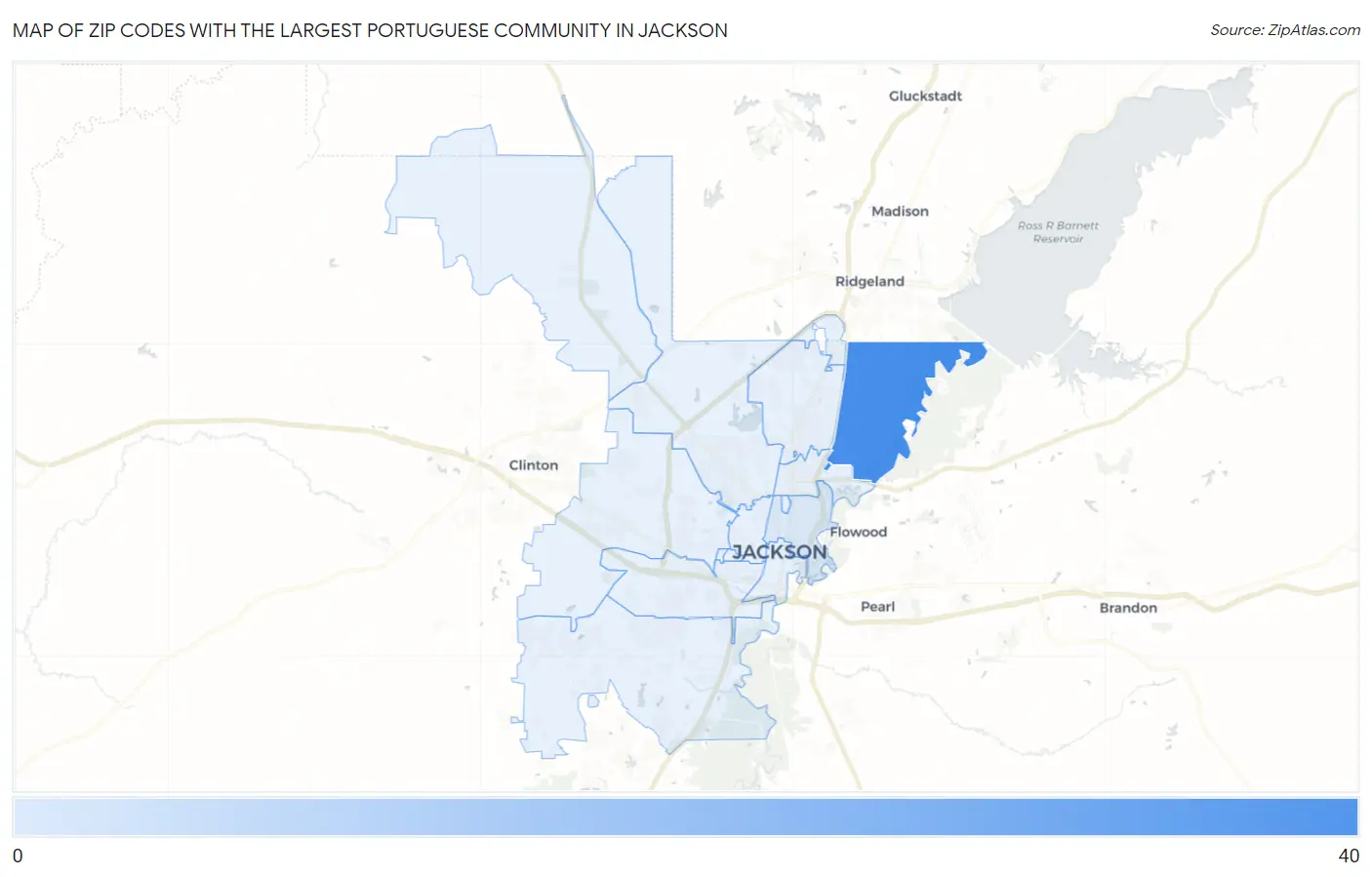 Zip Codes with the Largest Portuguese Community in Jackson Map