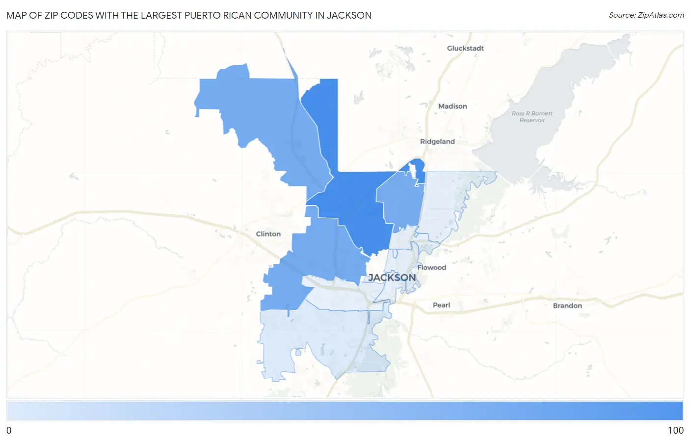 Zip Codes with the Largest Puerto Rican Community in Jackson Map