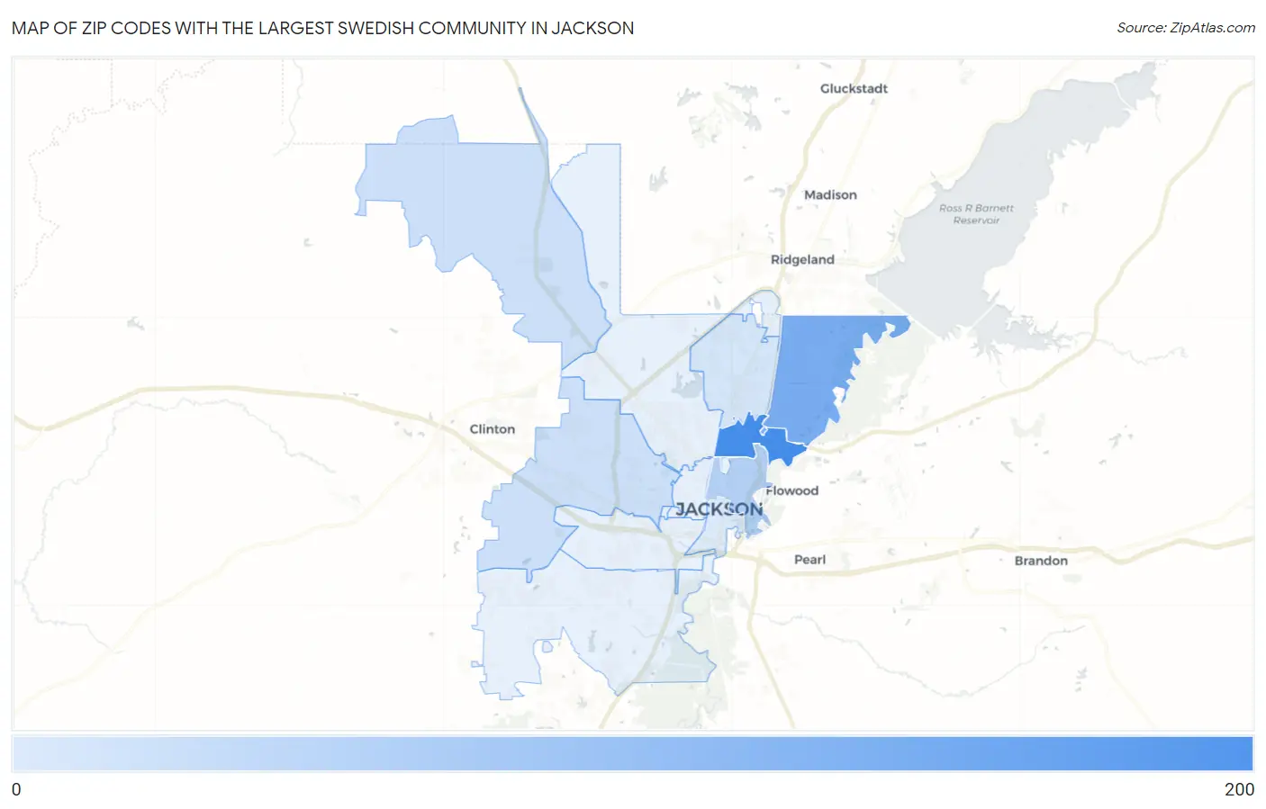 Zip Codes with the Largest Swedish Community in Jackson Map