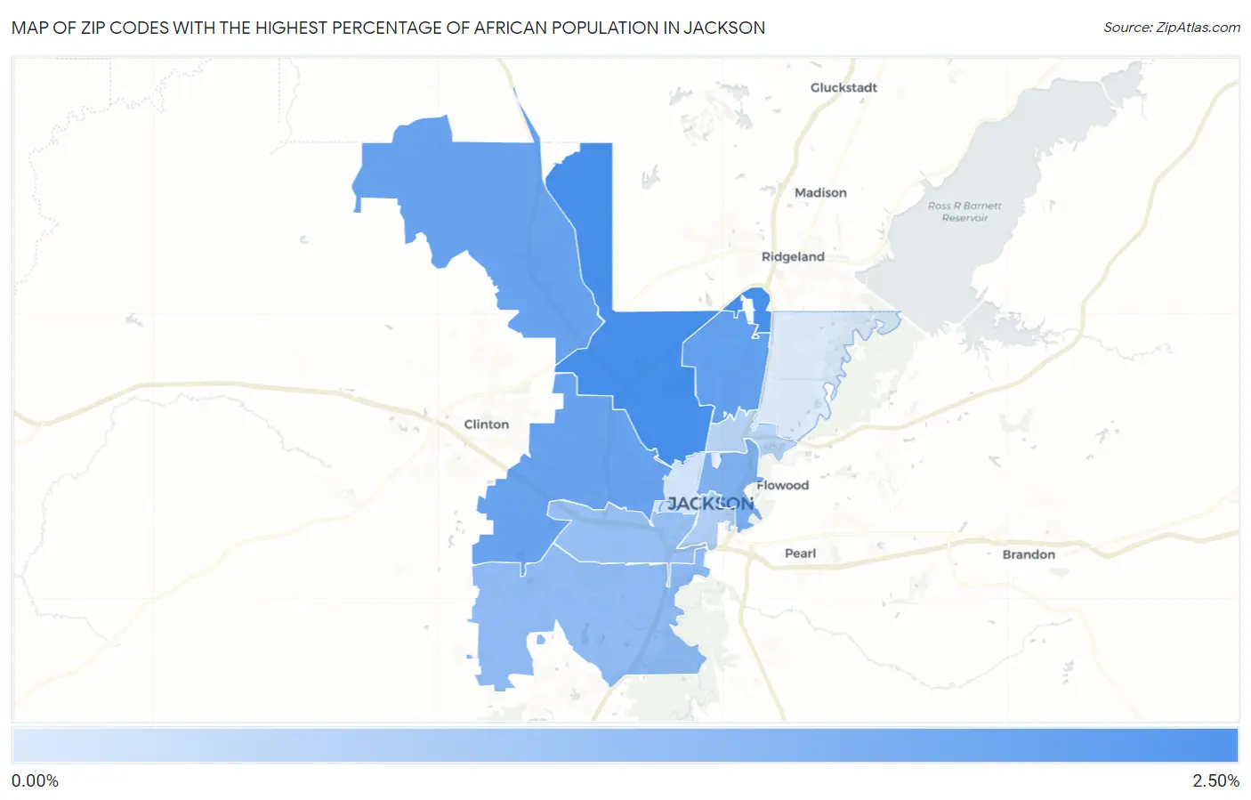 Zip Codes with the Highest Percentage of African Population in Jackson Map