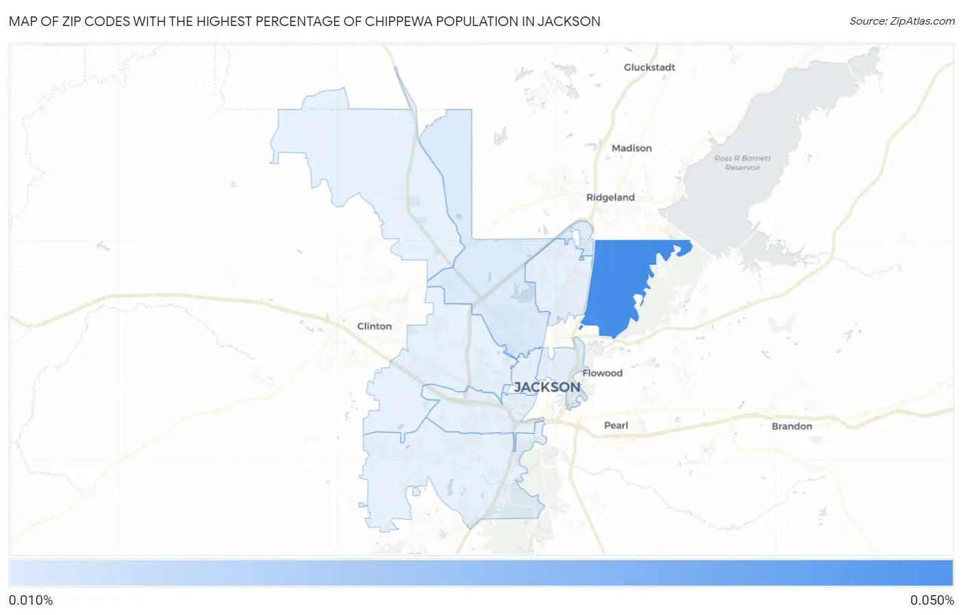 Zip Codes with the Highest Percentage of Chippewa Population in Jackson Map