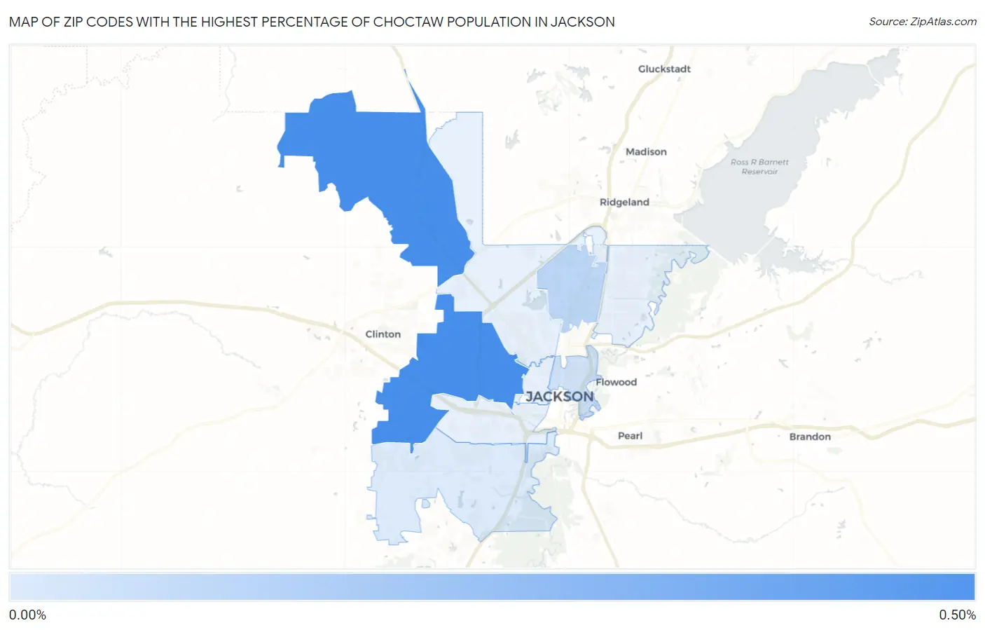 Zip Codes with the Highest Percentage of Choctaw Population in Jackson Map
