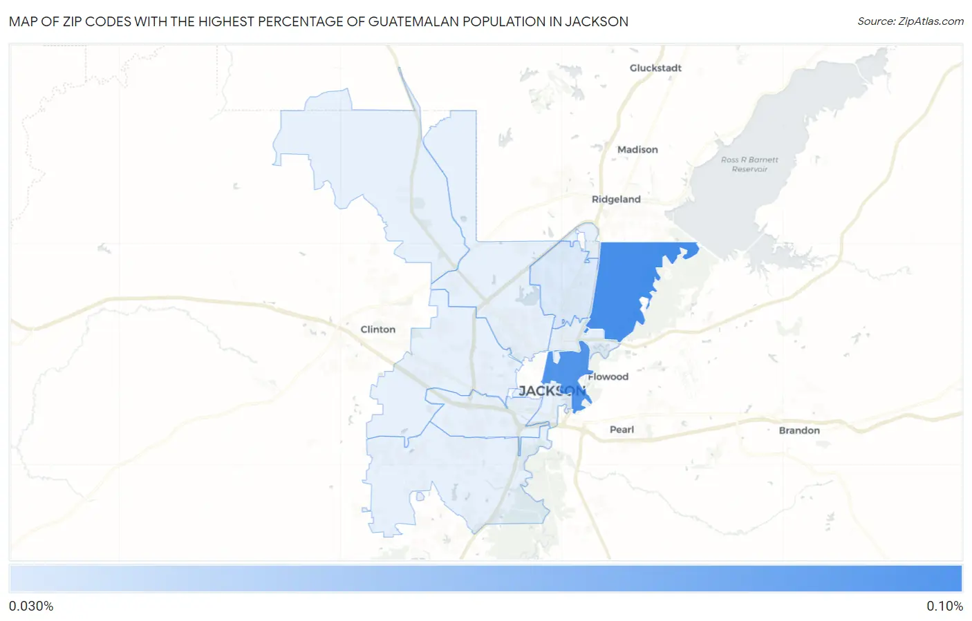 Zip Codes with the Highest Percentage of Guatemalan Population in Jackson Map